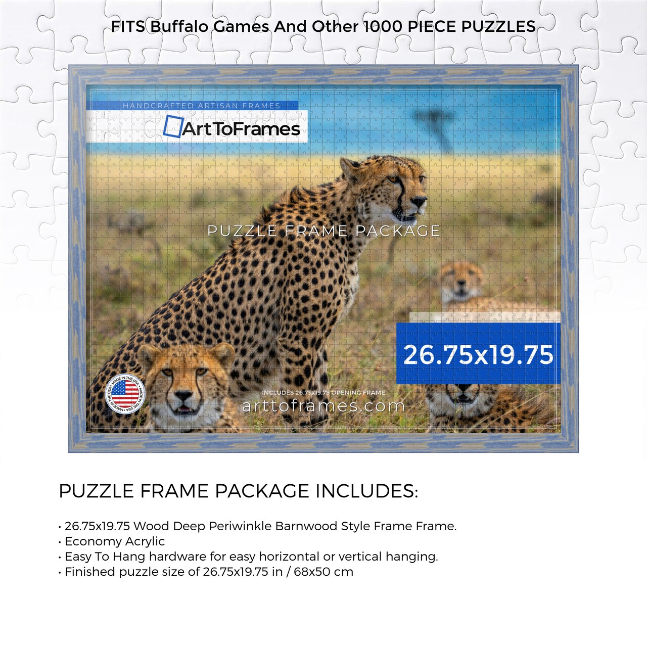 ArtToFrames 26.75x19.75 INCH / 68x50 CM Puzzle Frame for 1000 piece Puzzles.This 1.50 Inch Custom MDF Frame for Puzzles Comes with Economy Acrylic, Available in Multiple Colors